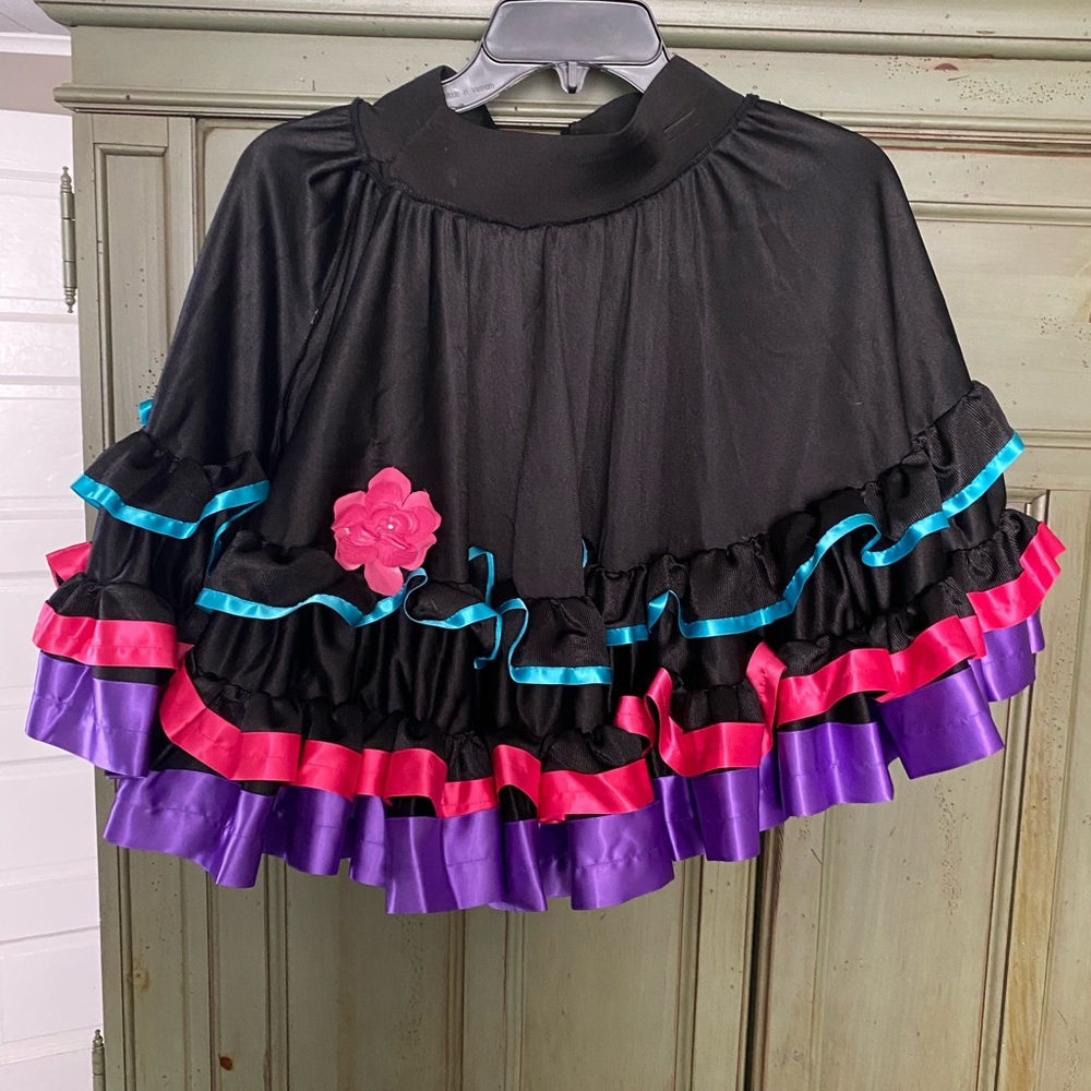 Black Ruffled Circle Skirt with Bright Trim